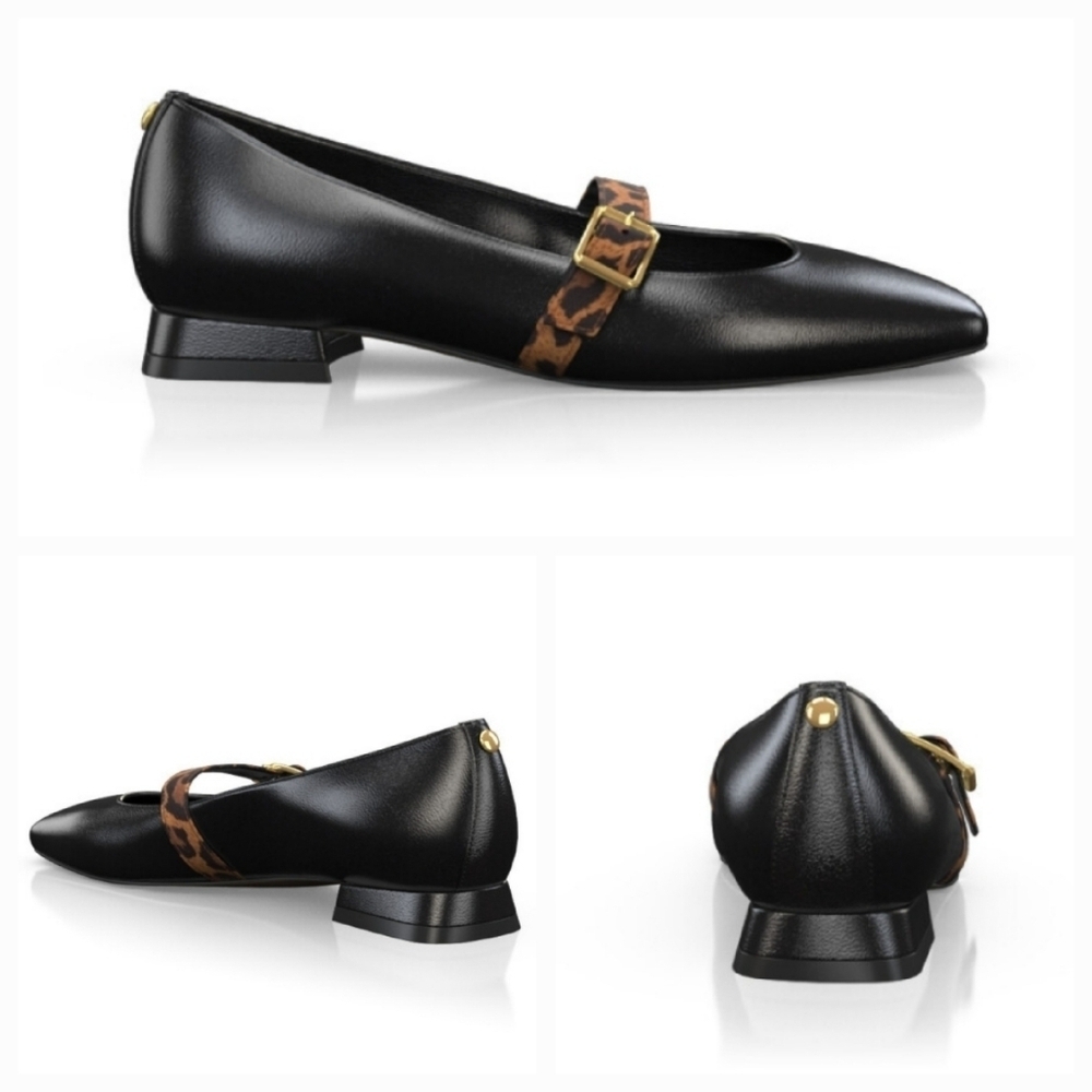 Girotti Milano Leather Mary Jane Flats Square Toe Ballet Leopard Strap Sz.36